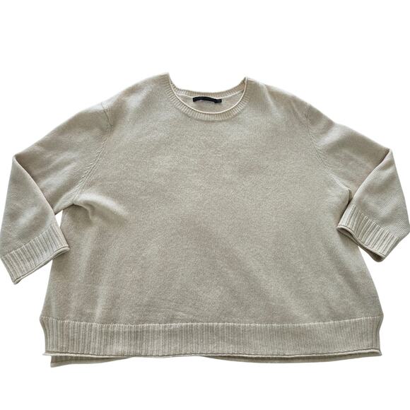 Jenni Kayne Sweaters - Jenni Kayne Wool Cashmere Sweater 3X Cream 3/4 Sleeve Oversized Quiet Luxury